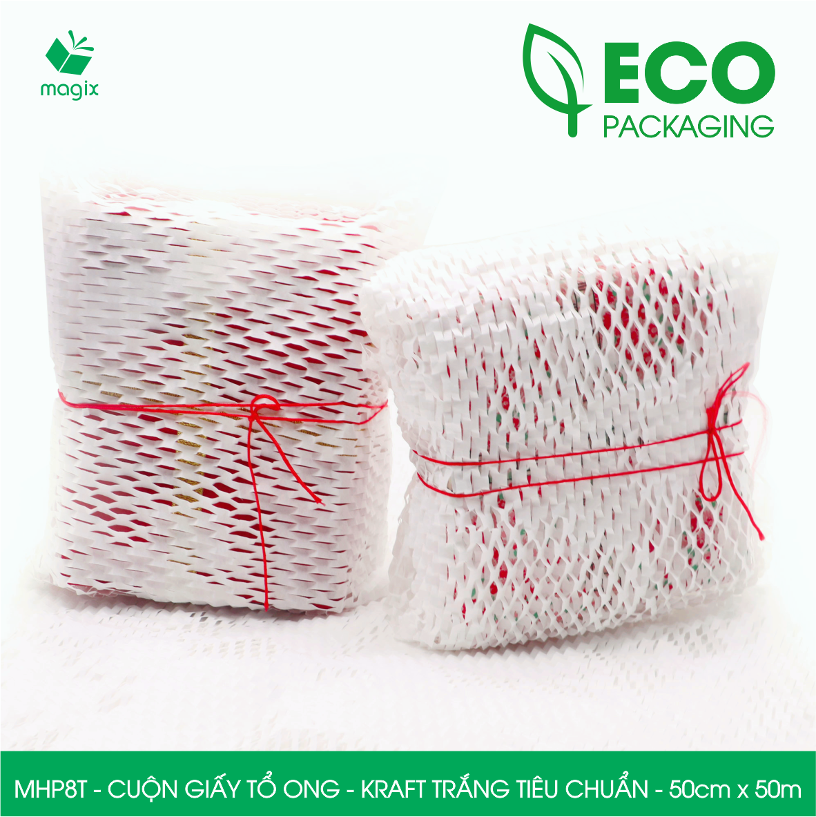 MHP8T - 50cm x 50m - Cuộn giấy tổ ong gói quà, gói hàng chống sốc - Kraft trắng kem Tiêu Chuẩn