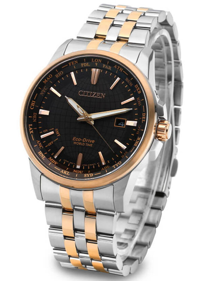 Đồng Hồ Nam Citizen World Time Eco-Drive BX1006-85E - Dây Kim Loại - Kính Sapphire - Mặt Đen