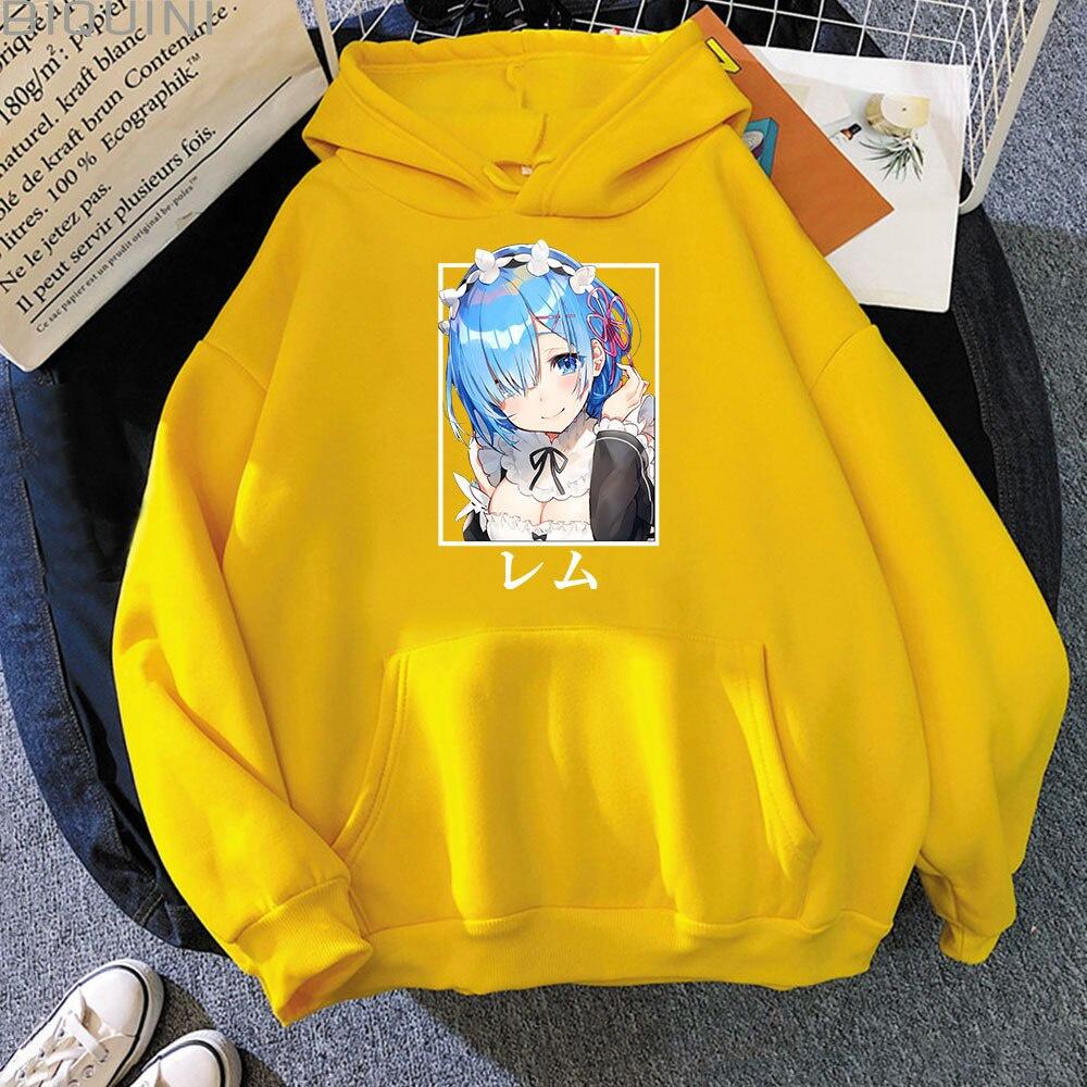 Áo Hoodie In Họa Tiết Anime Re Life Zero Rem Màu Hồng Đáng Yêu Thời Trang Đường Phố Cho Nam Và Nữ