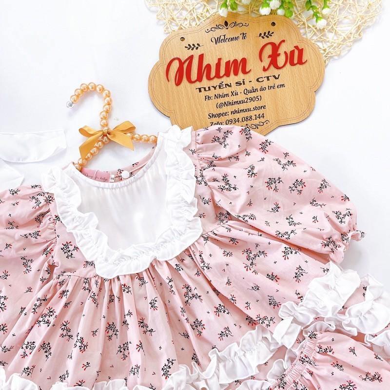 Váy Lolita Hoa Nhí Bé Gái 3-12kg Chất Thô Lụa Hoa Mềm