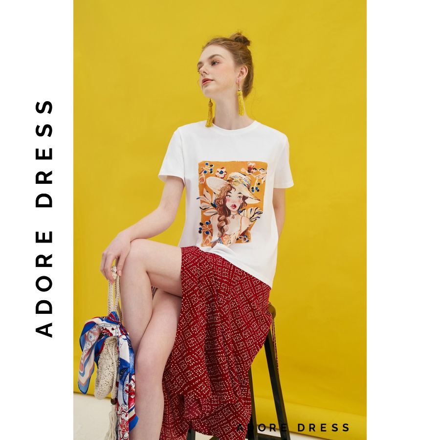 Áo Phông Graphic T-shirts casual style cotton trắng in 311TS2015 ADORE DRESS