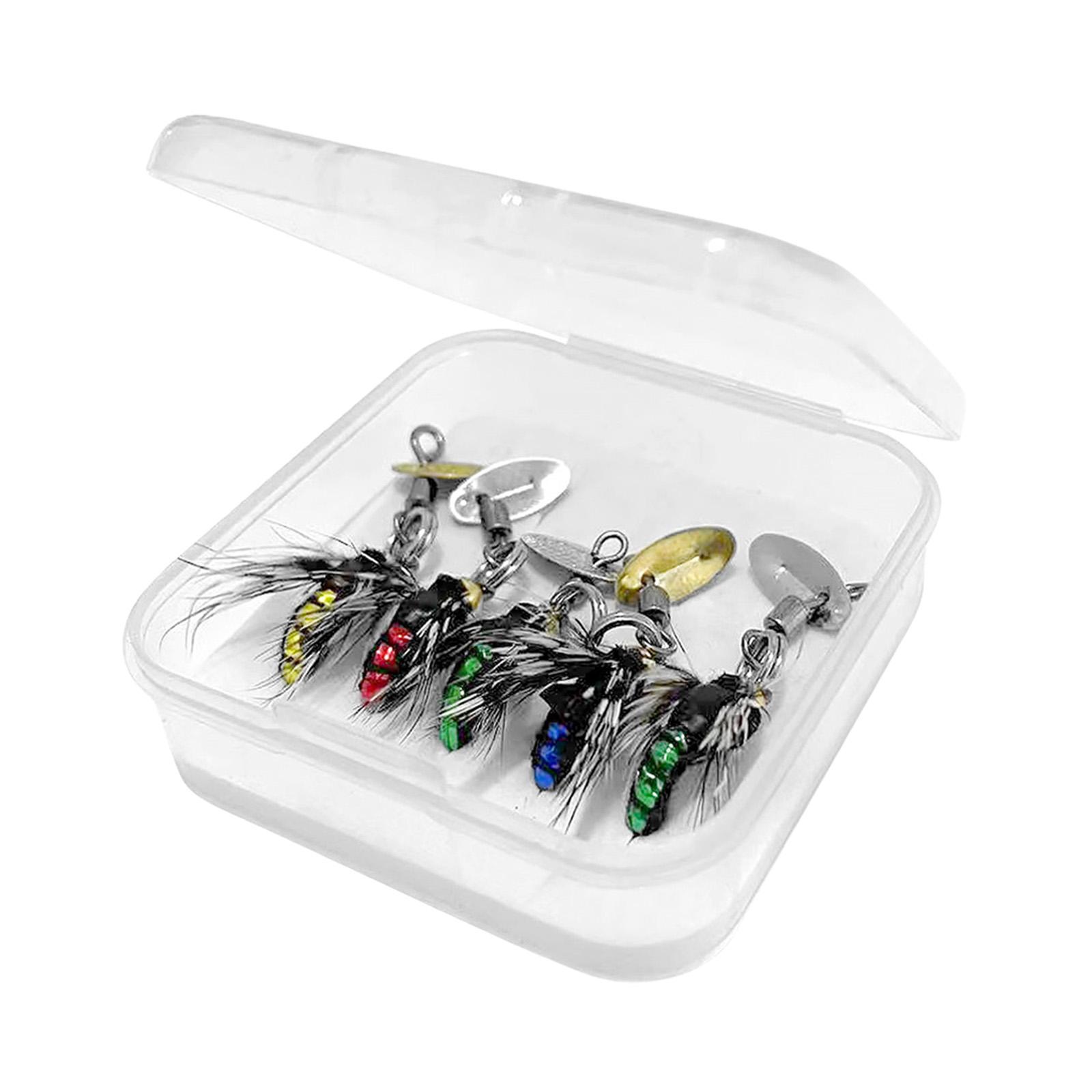 5Pcs Fly Fishing Lures, Fly , Fishing Tackle, Feathers with Fly Fishing Box, Sequins Fishhook Artificial Baits for Lakes Bass Fishing