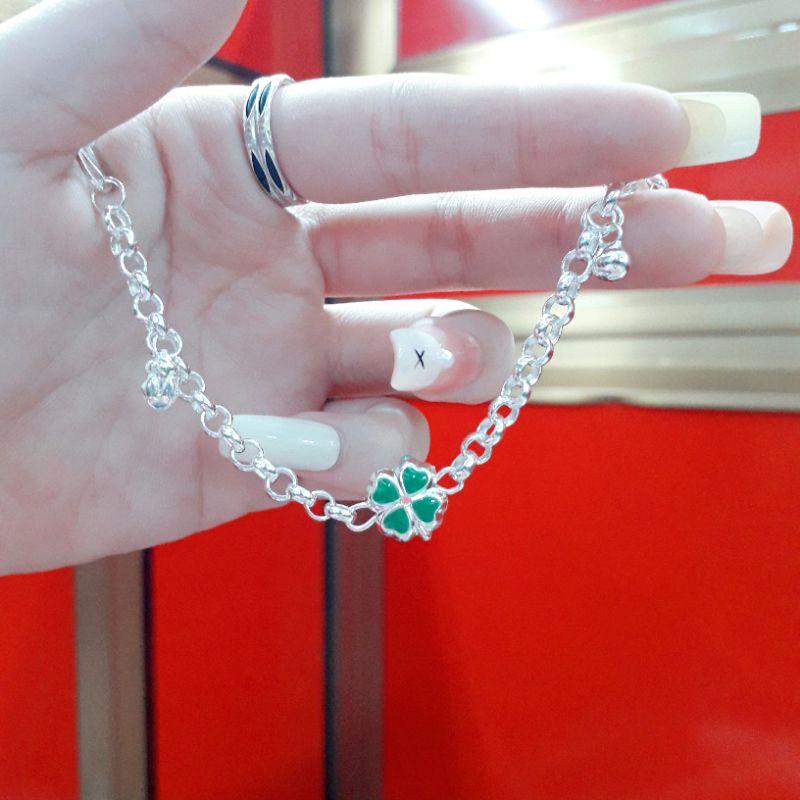 Lắc tay bạc cỏ 4 lá cho bé dày dặn YN JEWELRY