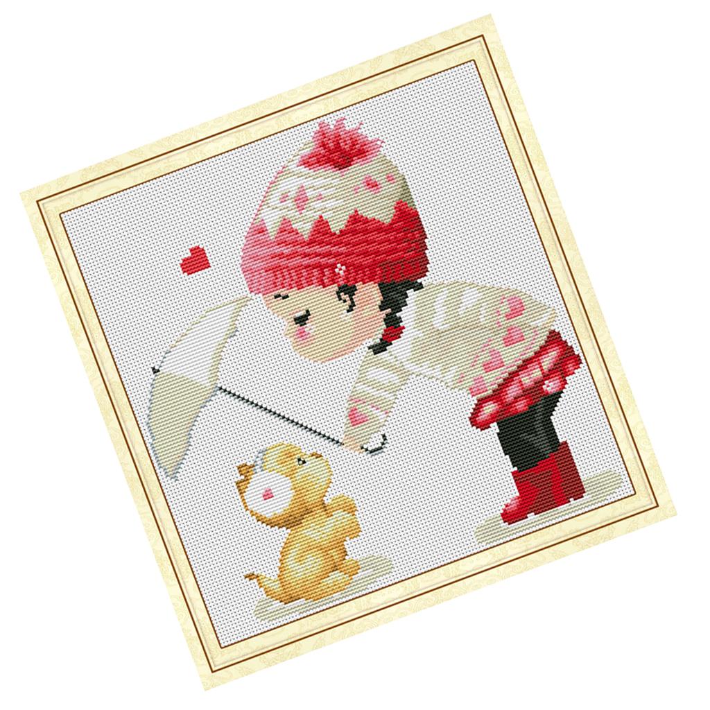 Stamped Cross Stitch Kits DIY Needlework Kits - Little Girl, 11CT, 38x37cm