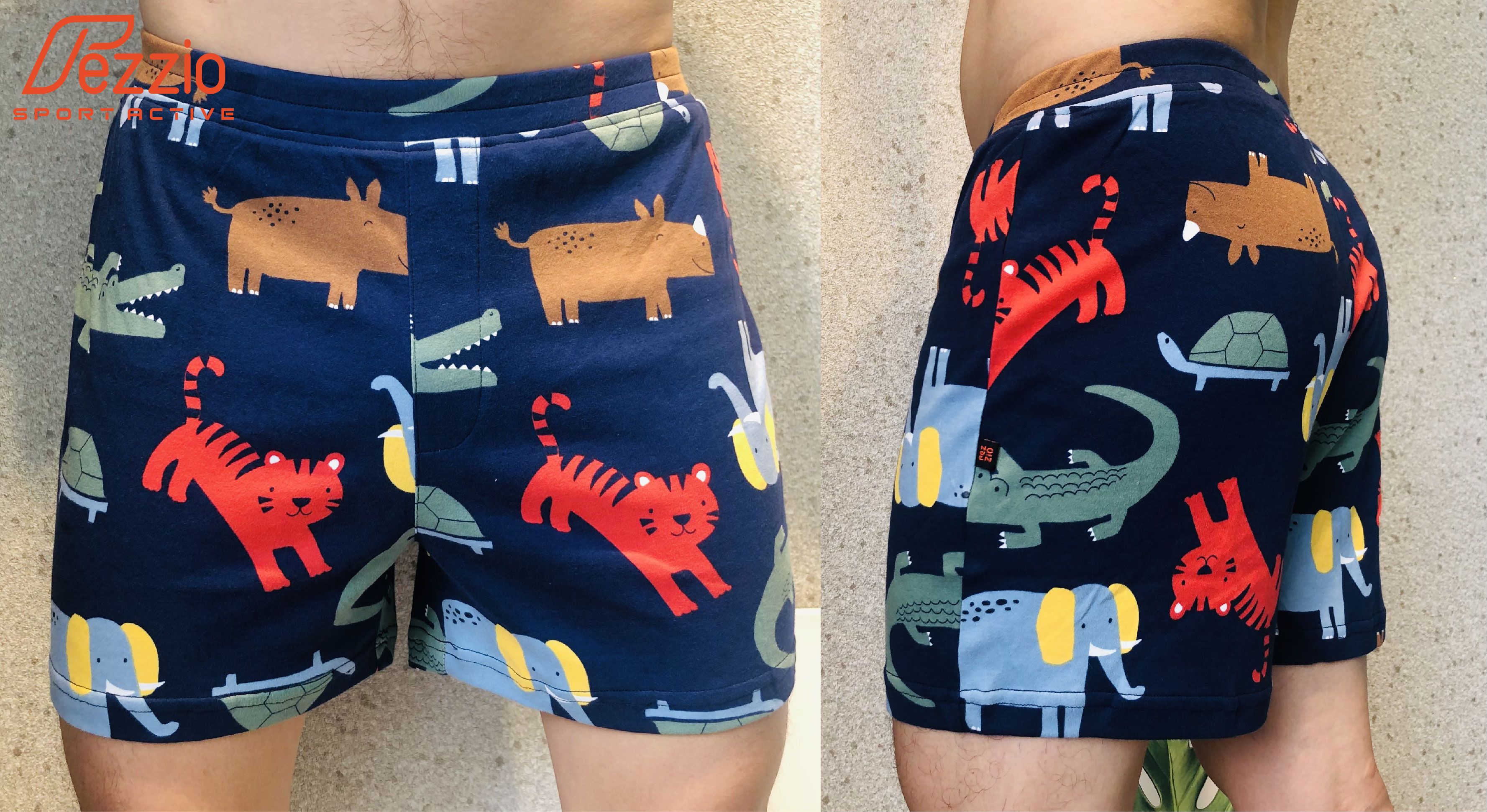 Quần đùi thun nam mặc nhà, quần ngủ thun cotton , boxer nam mặc ngủ Fezzio – đùi thun xuất cotton – VƯỜN THÚ – L 31