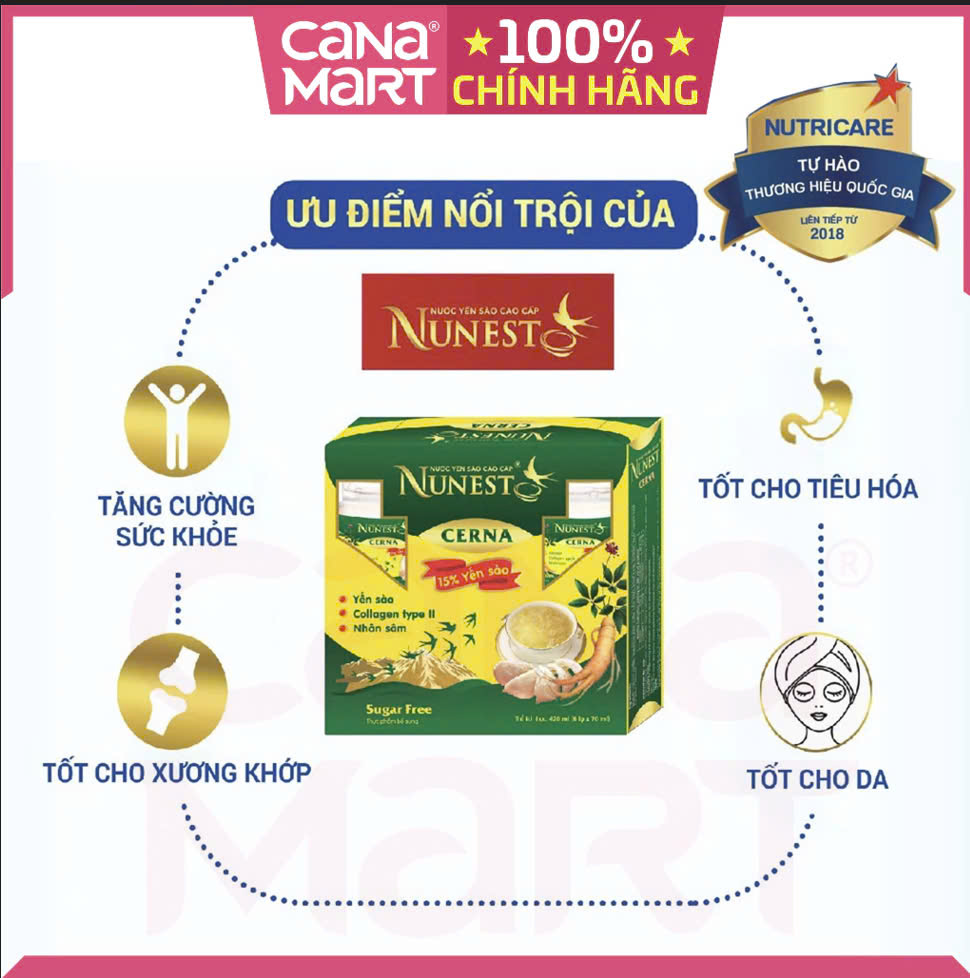 [Hộp 6 lọ x 70ml] Nước yến sào cao cấp Nunest Cerna dành cho người bệnh tiểu đường