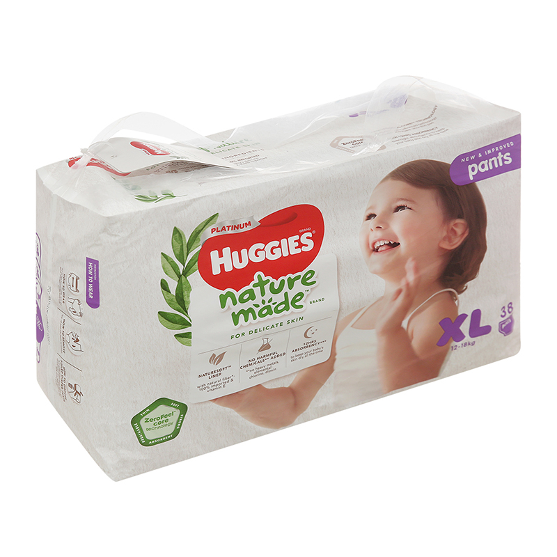 Tã quần Huggies Platinum natural made size XL 38 miếng (cho bé 12 - 18kg)