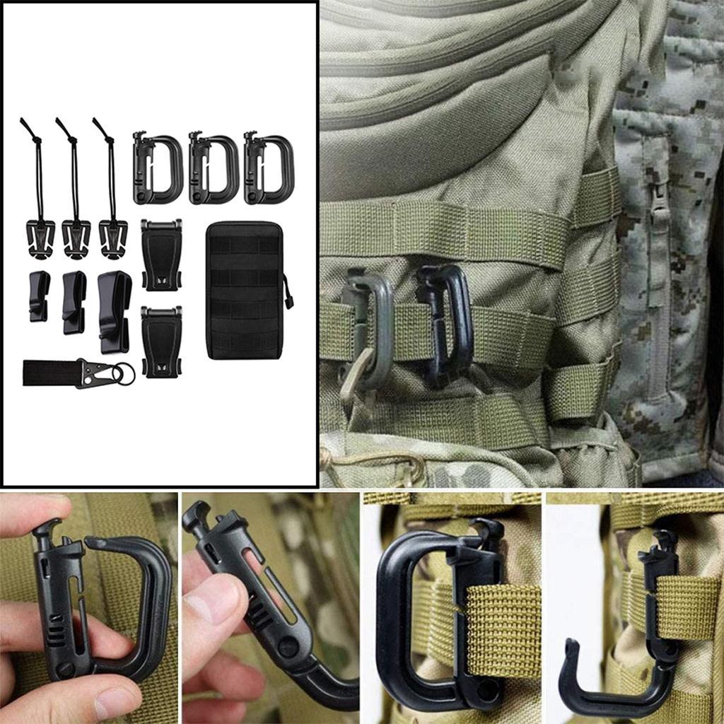 13Pcs Molle Accessories Set Webbing Key Ring D-Ring Clip Lock
