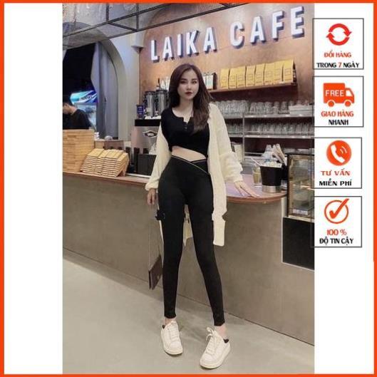 Quần Legging nữ Gen bụng viền cạp chéo thể thao