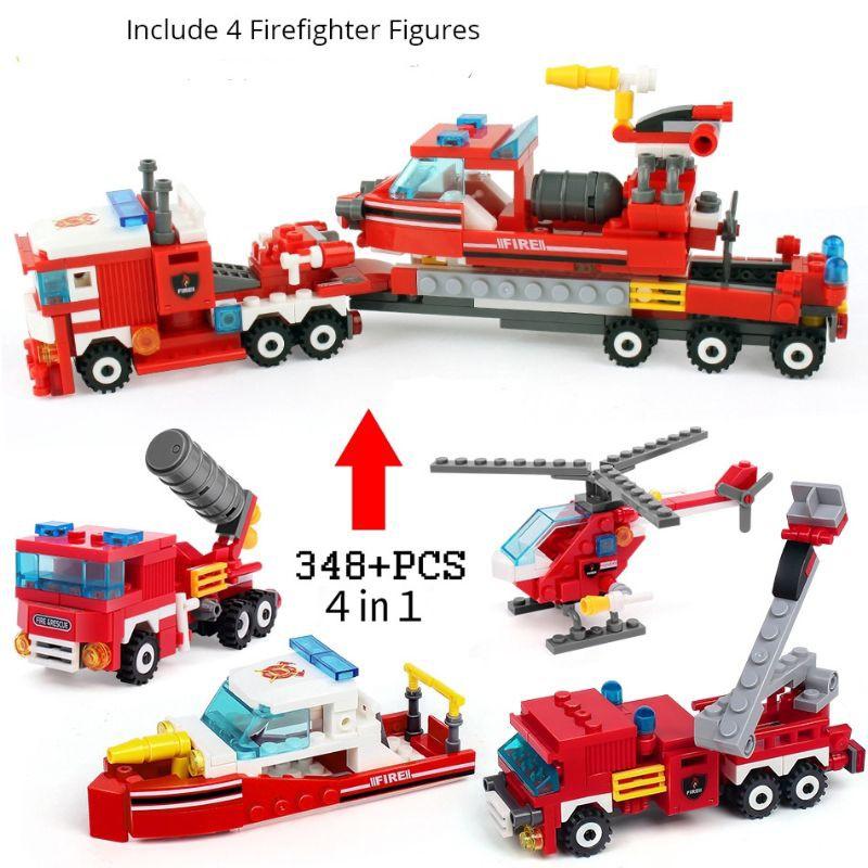Bộ xếp hình thông minh 4 trong 1 kiểu lego - sky 85012 mô hình xe cứu hỏa