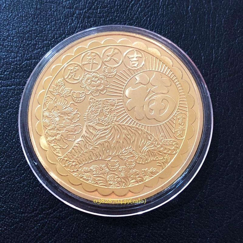 Đồng Xu Con Hổ Mạ Vàng In Màu 3D Đài Loan Cao Cấp