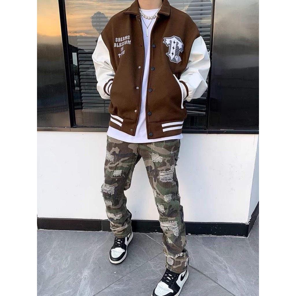 Áo Varsity Jacket Ullzang TIME MONNEY - Áo khoác Cardigan Bomber Unisex phối bo siêu hot - OCEAN.CLO