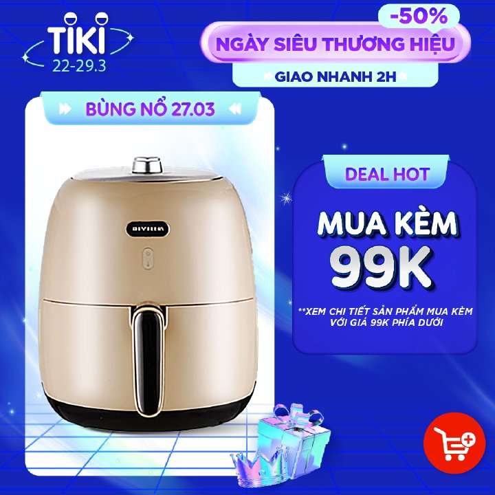 Nồi Chiên Không Dầu Cơ BIYI AF-80 (4,2L)  - Nút điều chỉnh nhiệt độ & thời gian cơ phong cách retro - Hàng chính hãng