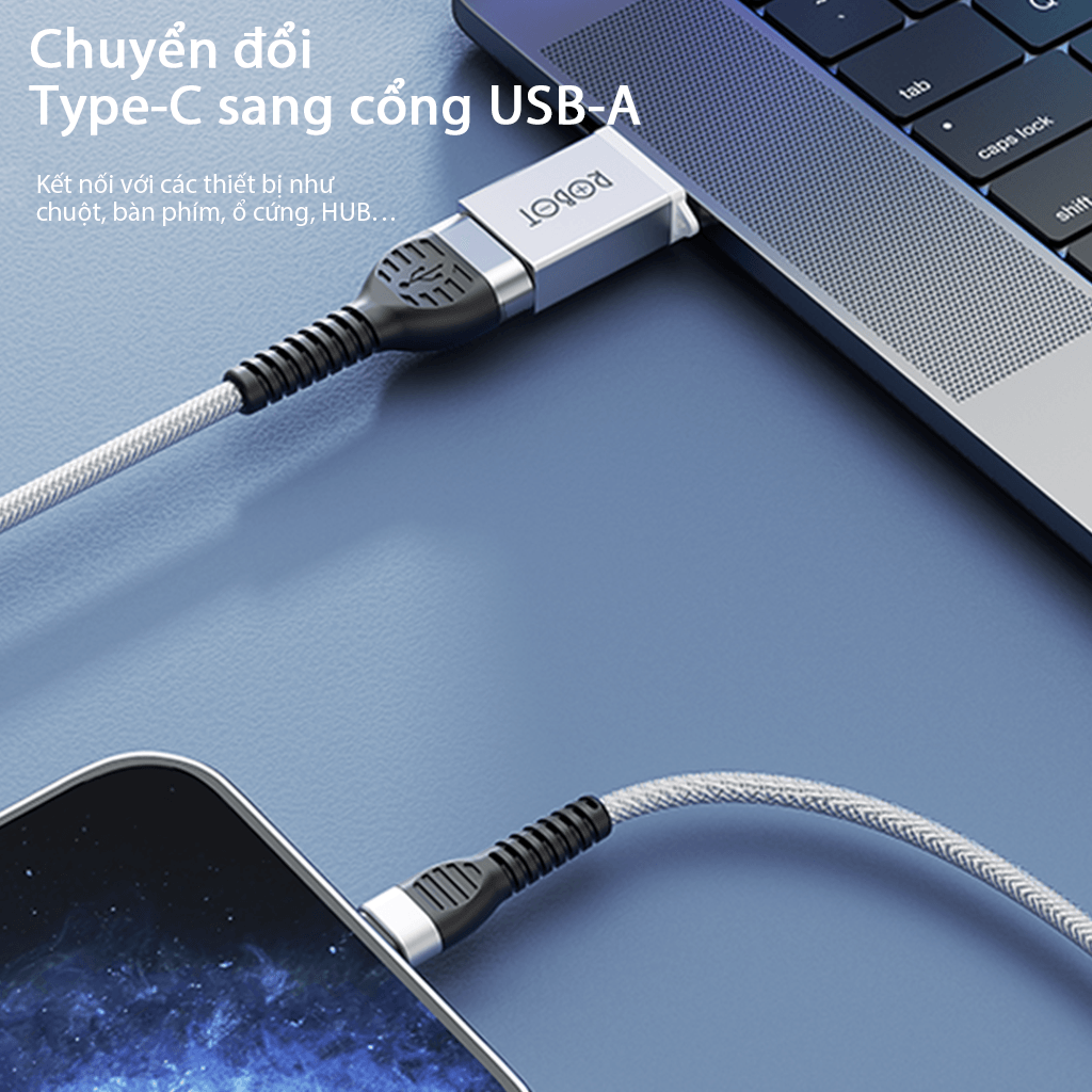 Đầu Chuyển Đổi OTG Cổng Type-C Sang USB 3.0 - ROBOT RT-OTG04 - Chất Liệu Vỏ Kim Loại - Hàng Chính Hãng