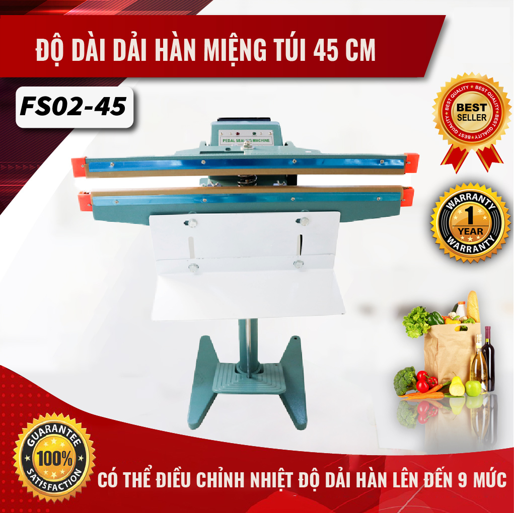 Máy Hàn Miệng Túi Dập Chân FS02 Từ SGE. Máy Có Công Suất Cao, Gia Nhiệt Nhanh, Dùng Được Cho Mọi Loại Túi. Hàng Nhập Khẩu Chính Hãng SGE Thailand. Máy Được Tặng Kèm 1 Bộ Dây Hàn Dự Phòng