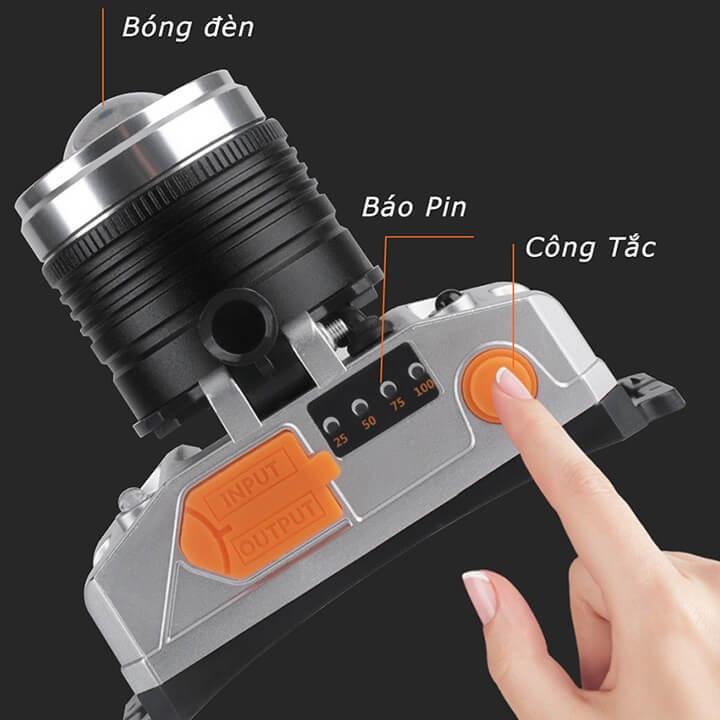 Đèn pin đội đầu 1 bóng có Zoom xa gần, chiếu xa 200m chống thấm nước, đèn pin đeo trán siêu sáng 3 chế độ