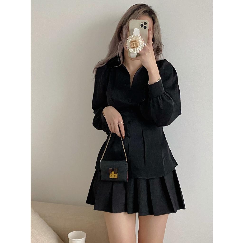 Áo sơ mi cúc bọc thắt nơ lưng cực xinh, áo kiểu