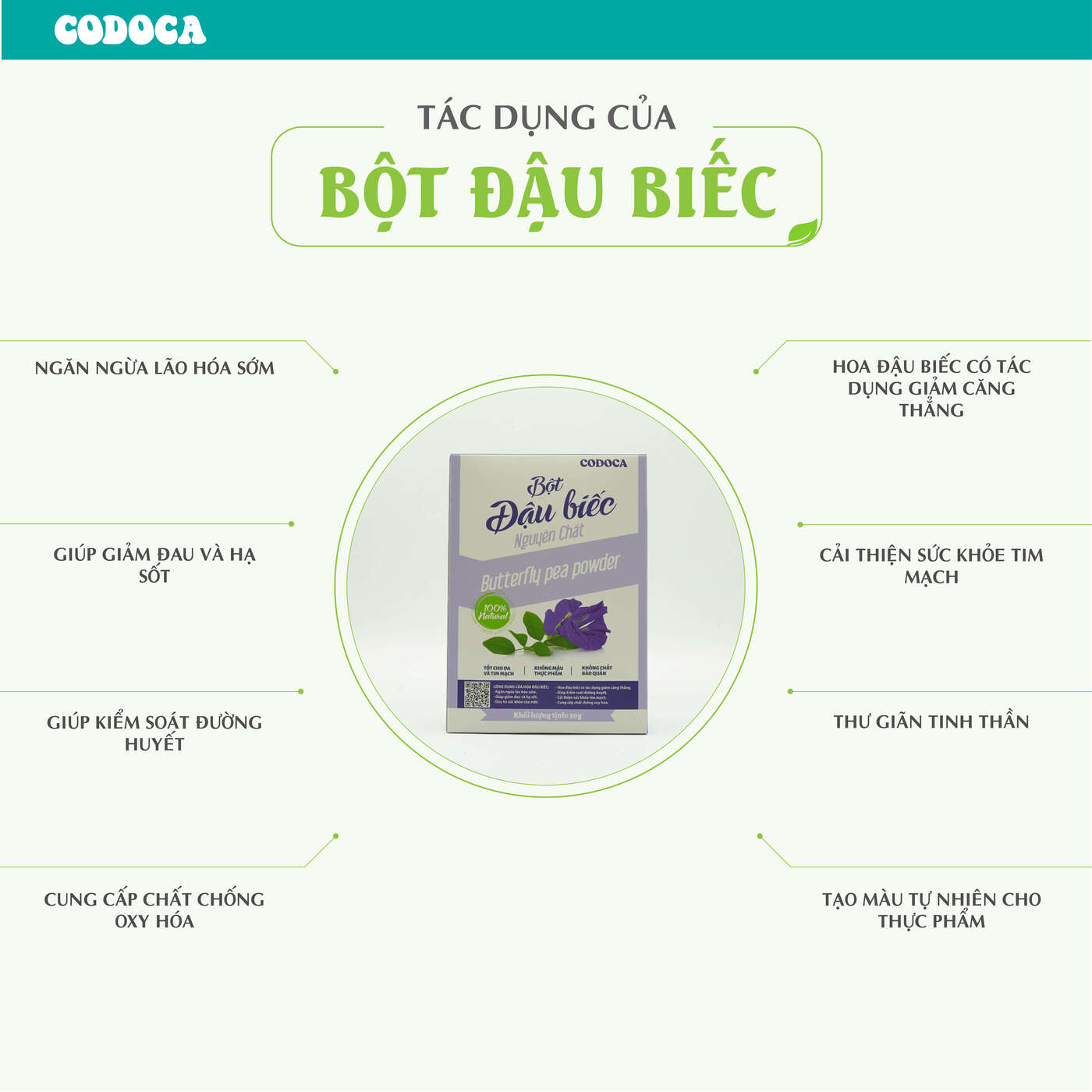 Bột Hoa Đậu Biếc Codoca nguyên chất sấy lạnh (50g) Tạo màu thực phẩm, làm bánh tốt cho sức khỏe