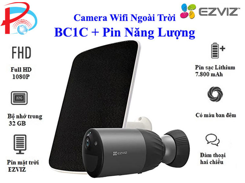 Camera IP Wifi Ngoài Trời EZVIZ BC1C 2MP Tặng Kèm Tắm Pin Năng Lượng Tích Hợp Bộ Nhớ Trong 32G - Có Màu Ban Đêm - Đàm Thoại 2 Chiều - Hàng Chính Hãng