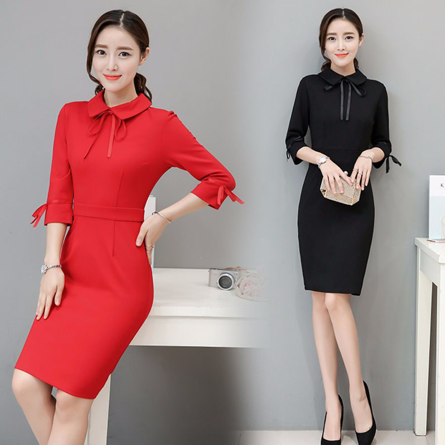 Đầm ôm công sở phối nơ tay lỡ - DS38