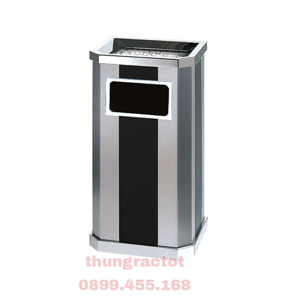 Thùng rác inox vuông có gạt tàn