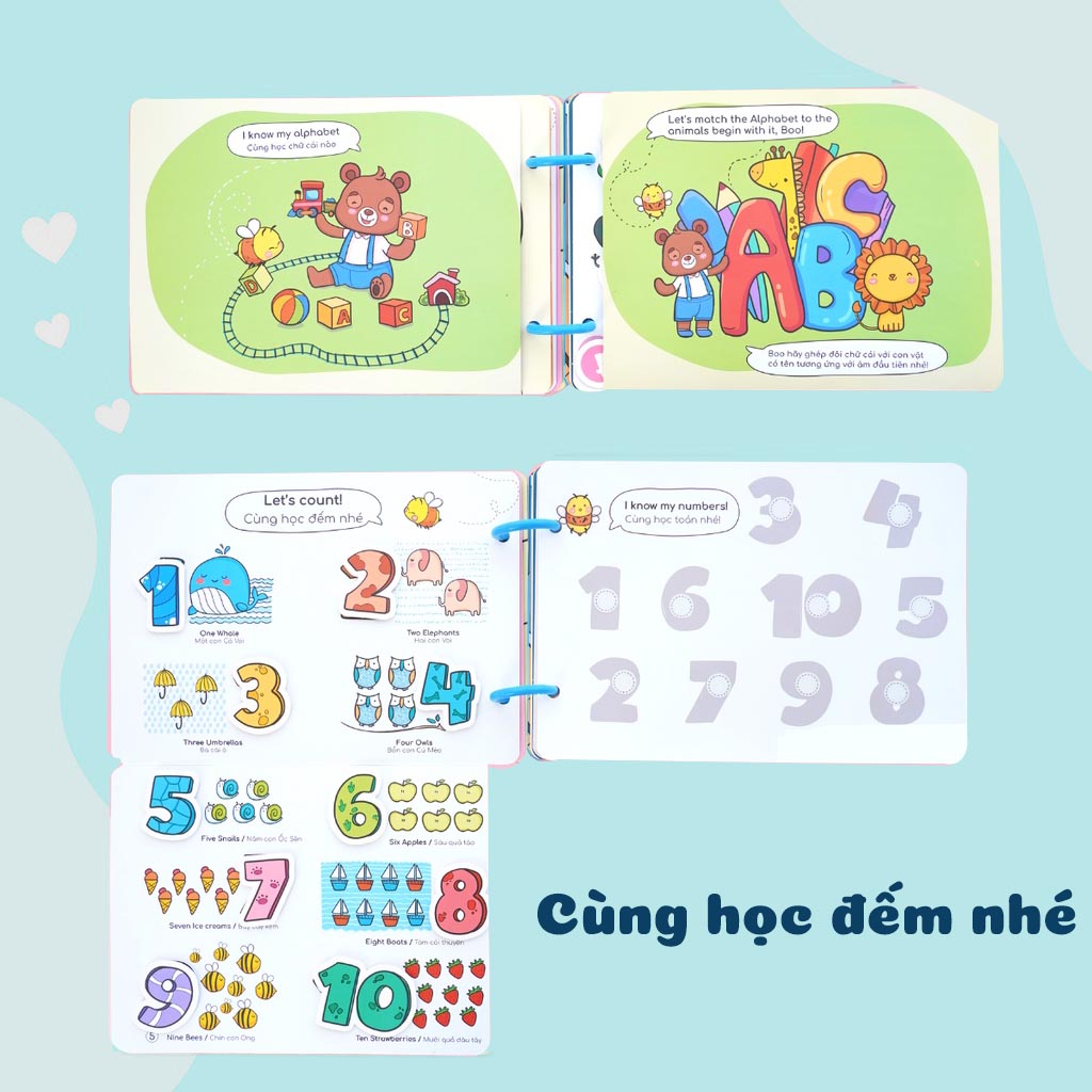 Học Liệu Montessori Bóc Dán Sách Dán Thông Minh Cho Bé Song Ngữ Anh Việt Nhiều Chủ Đề Đa Dạng