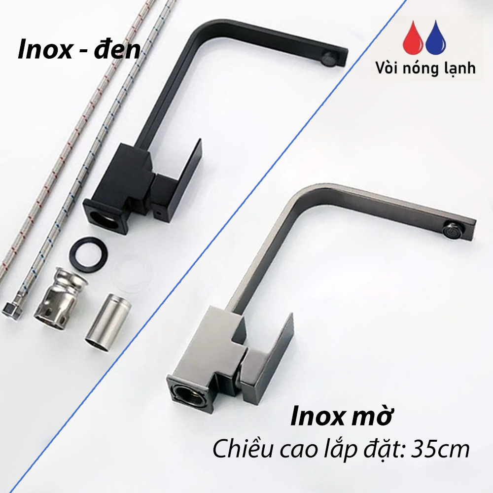 Vòi Bếp Vòi Rửa Chén Bát Nóng Lạnh KAZTA Thân Vuông Xoay 360 - Chất liệu inox hoặc inox phủ nano đen