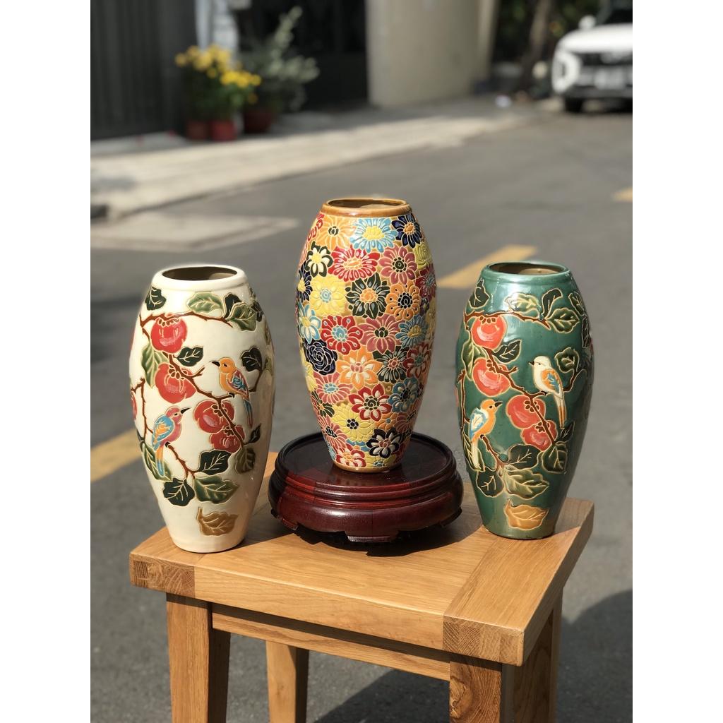 BÌNH HOA GỐM SỨ THỦ CÔNG NAM BỘ CHIM ĐÀO BÁCH HOA