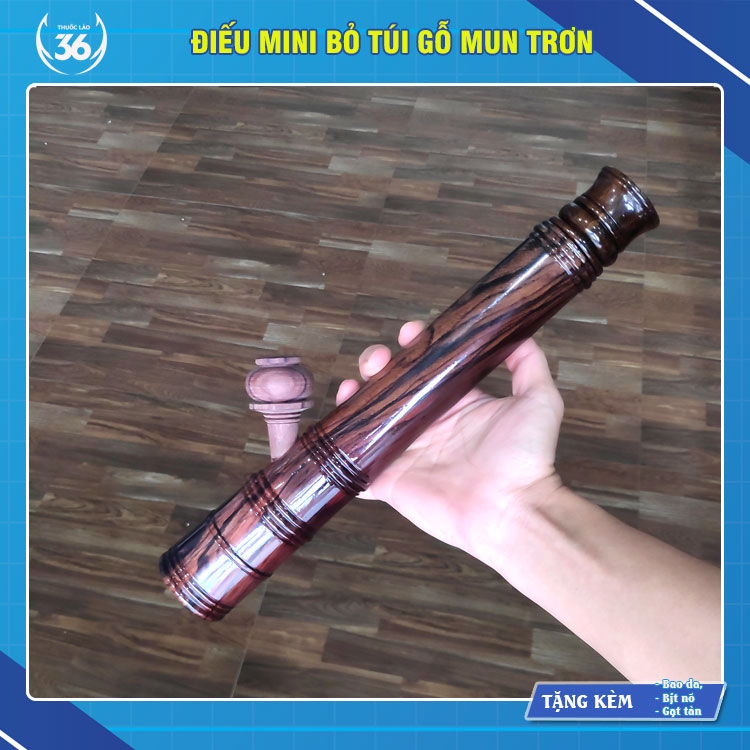 Điếu cày Mini Bỏ Túi Gỗ Mun Trơn - Tặng Bao Da