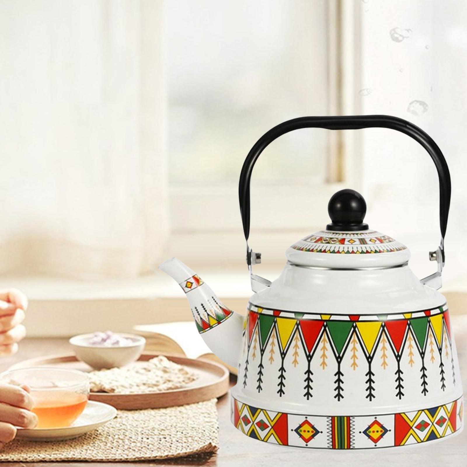 Vintage Enamel Tea Kettle Tableware 2.5L Hot Water Pot with Steel Handle
