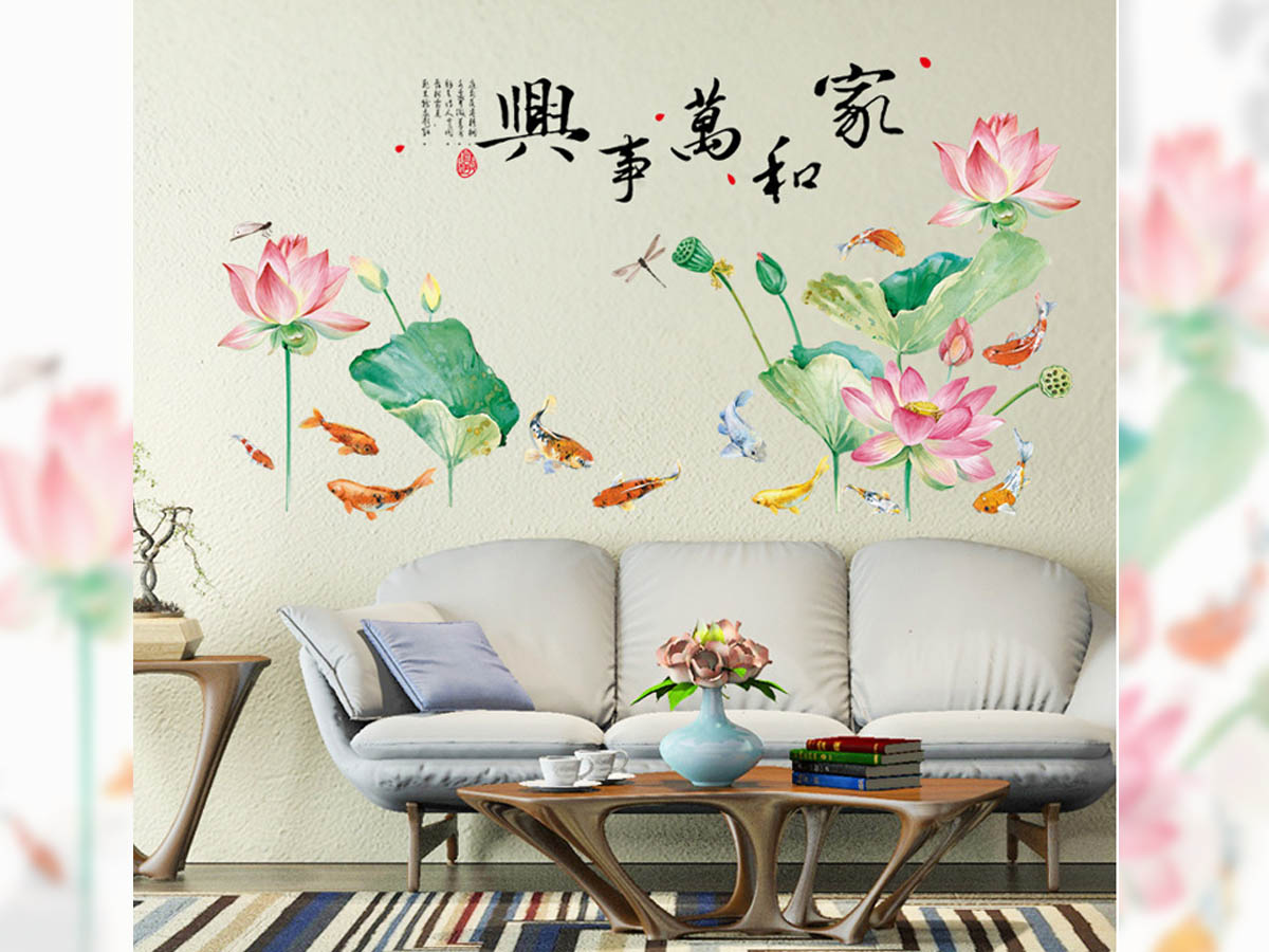 Decal trang trí tết-đàn cá dưới đầm sen