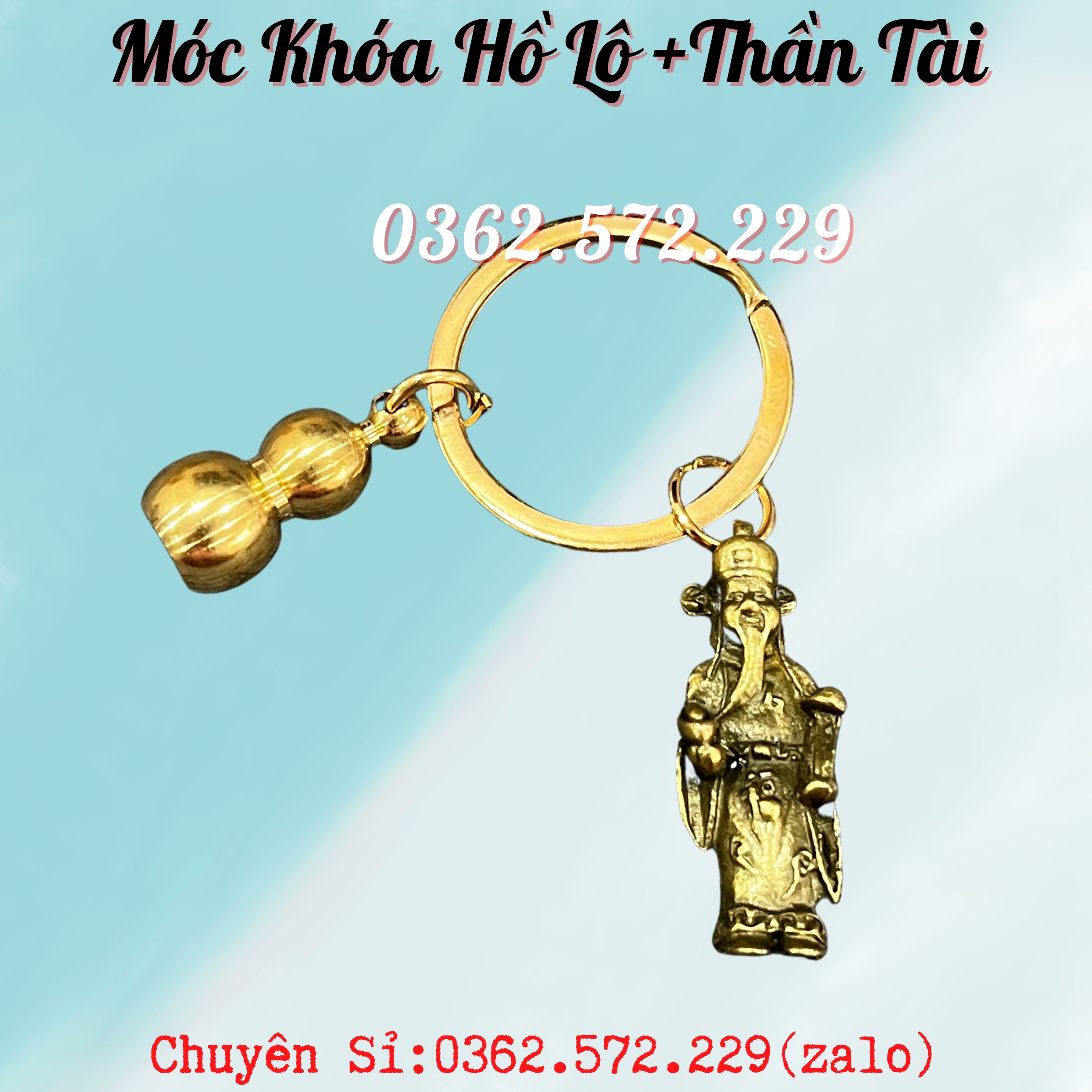 Móc Khóa Hồ Lô Thần Tài Bằng Đồng Phong Thủy Treo Oto, Xe Máy Phong Thủy