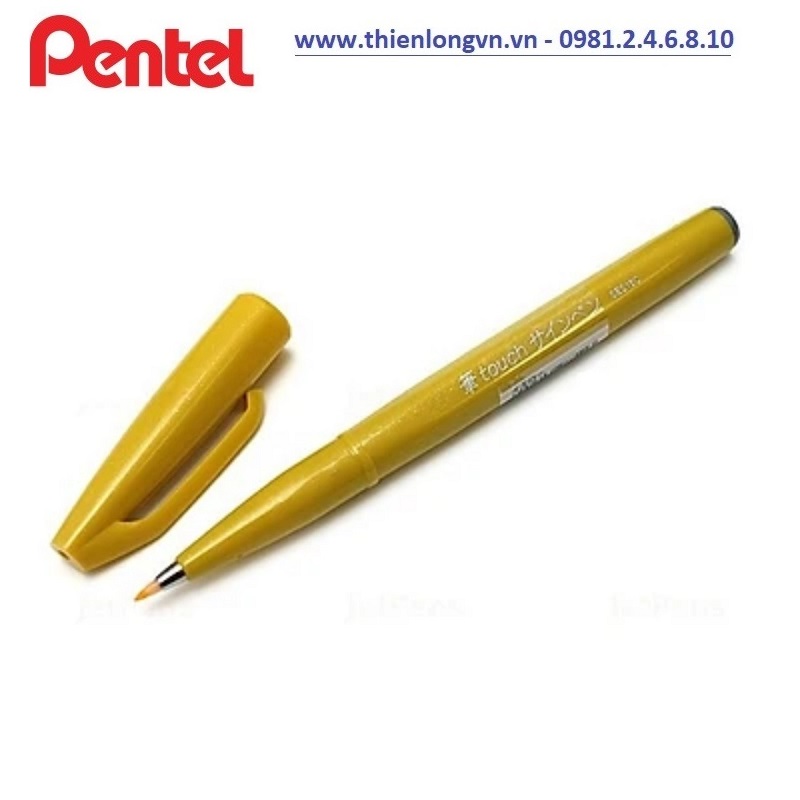 Bút lông viết thư pháp hiện đại Pentel SES15C-G màu vàng; Calligraphy Fude Touch Sign - Yellow