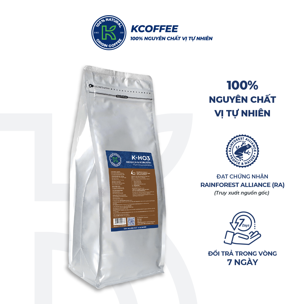 Cà phê rang xay KCoffee 100% Robusta Arabica nguyên chất K-HO3 (500g/Túi)