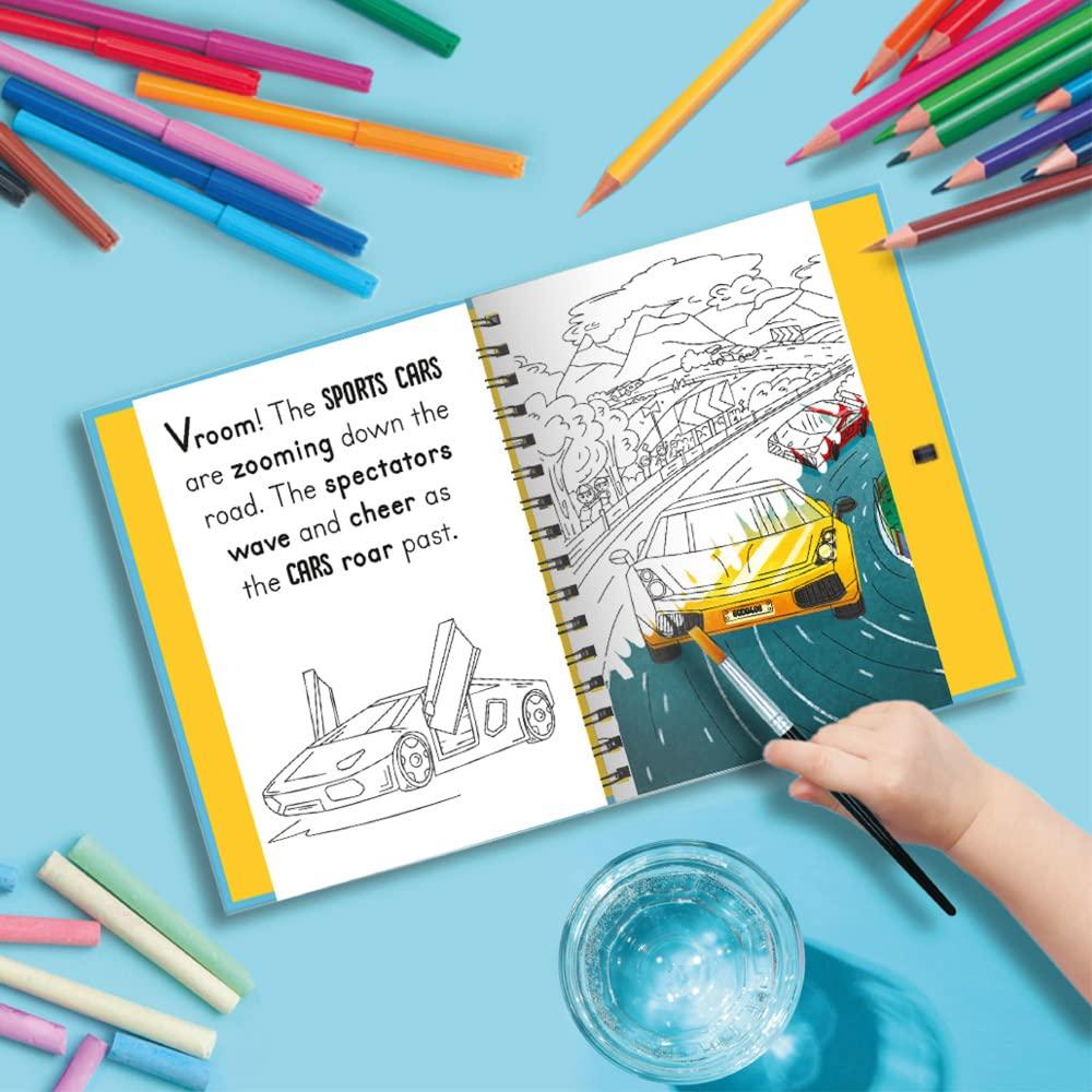 Sách ngoại văn: Wheels And Steel - Machines (Magic Water Colouring)