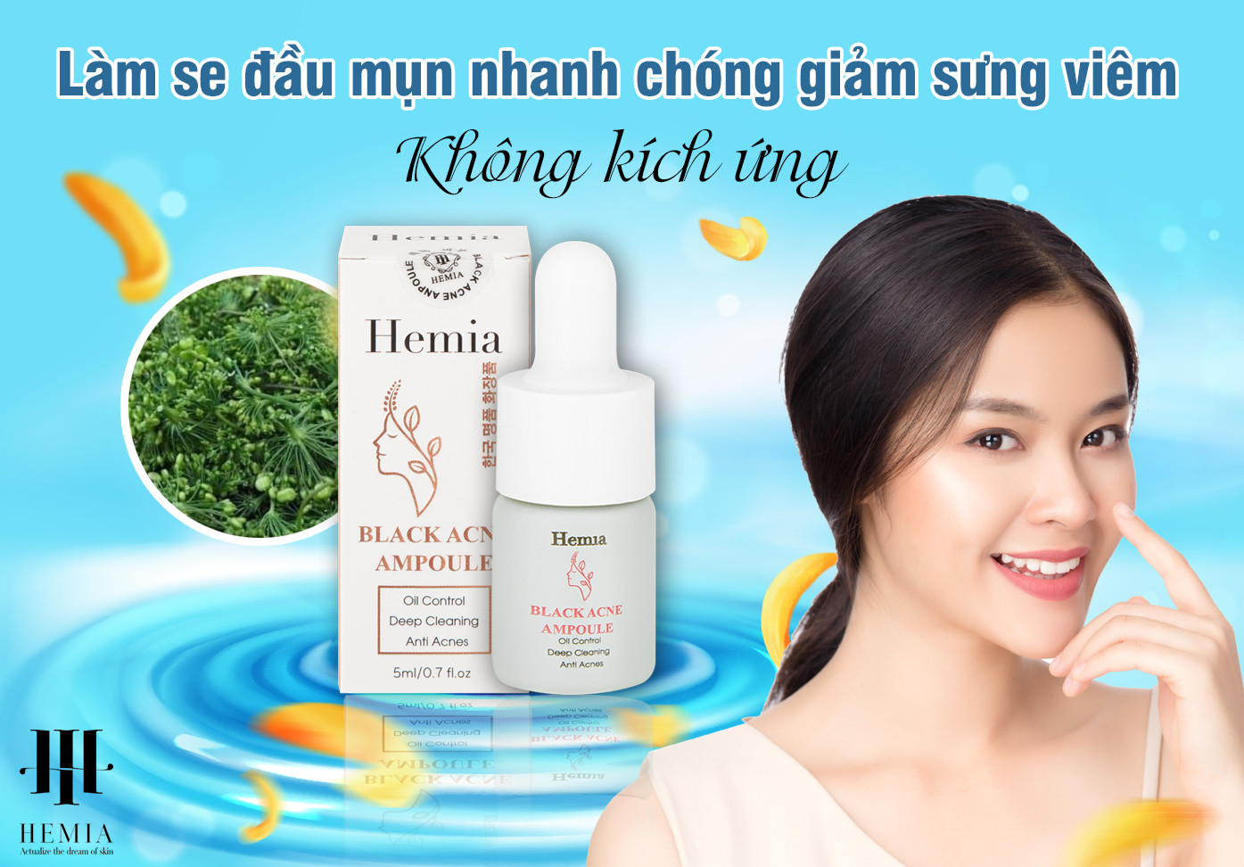 Detox Mụn 24H Hemia Black Acne Ampoule Giúp Da Hết Mụn-Giảm Thâm-Căng Bóng-Se Khít Lỗ Chân Lông-Made In Korea