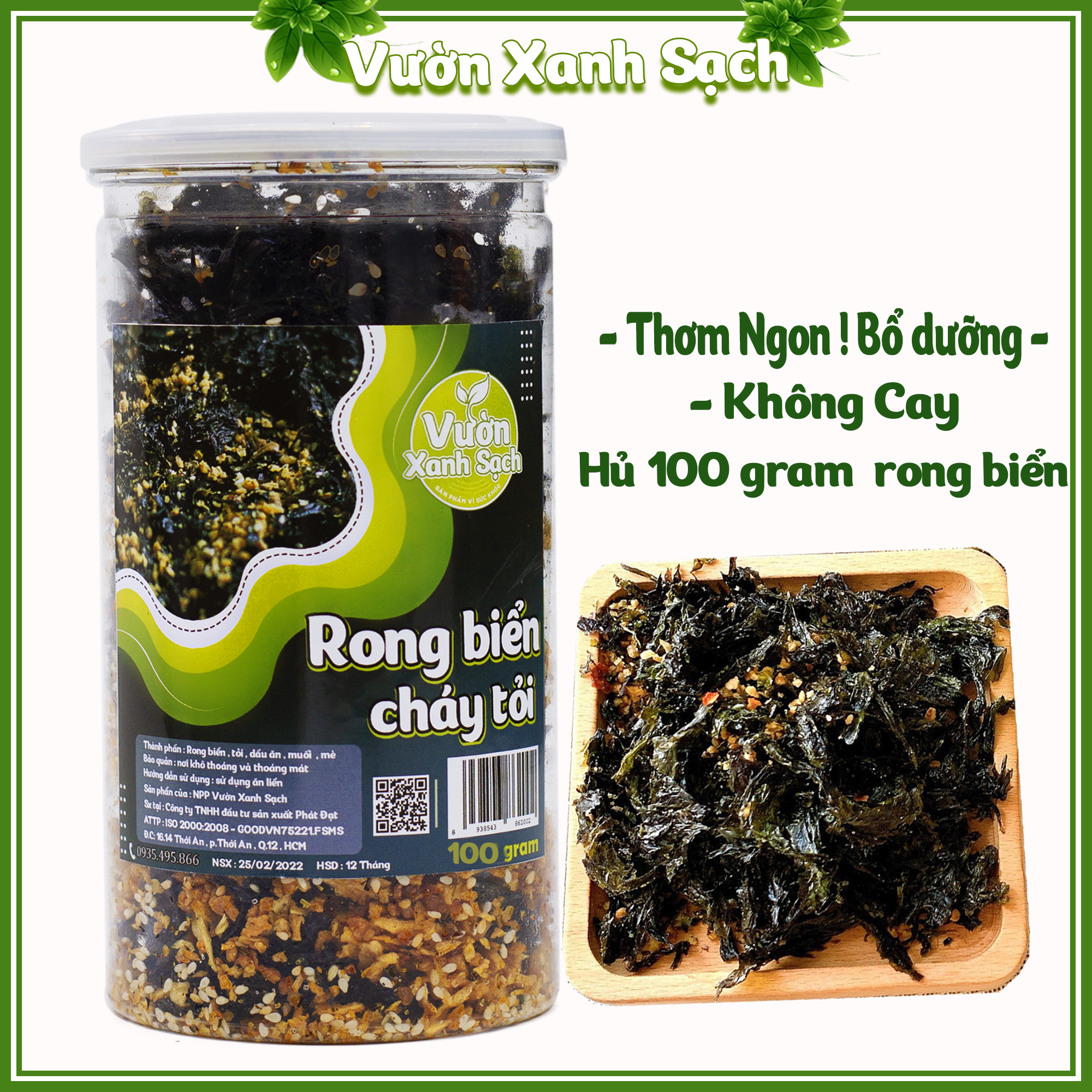 Rong biển cháy tỏi 100G / Không cay không ớt / Thương hiệu Vườn Xanh Sạch