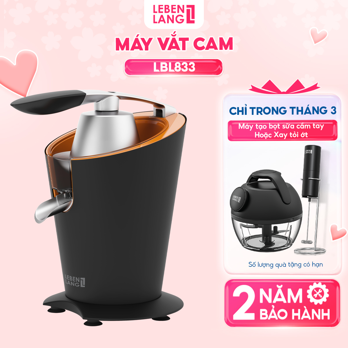 Máy vắt cam Lebenlang LBL833, công suất lớn 1000W, dung tích 400ml, vắt kiệt nước, bảo hành 2 năm - hàng chính hãng