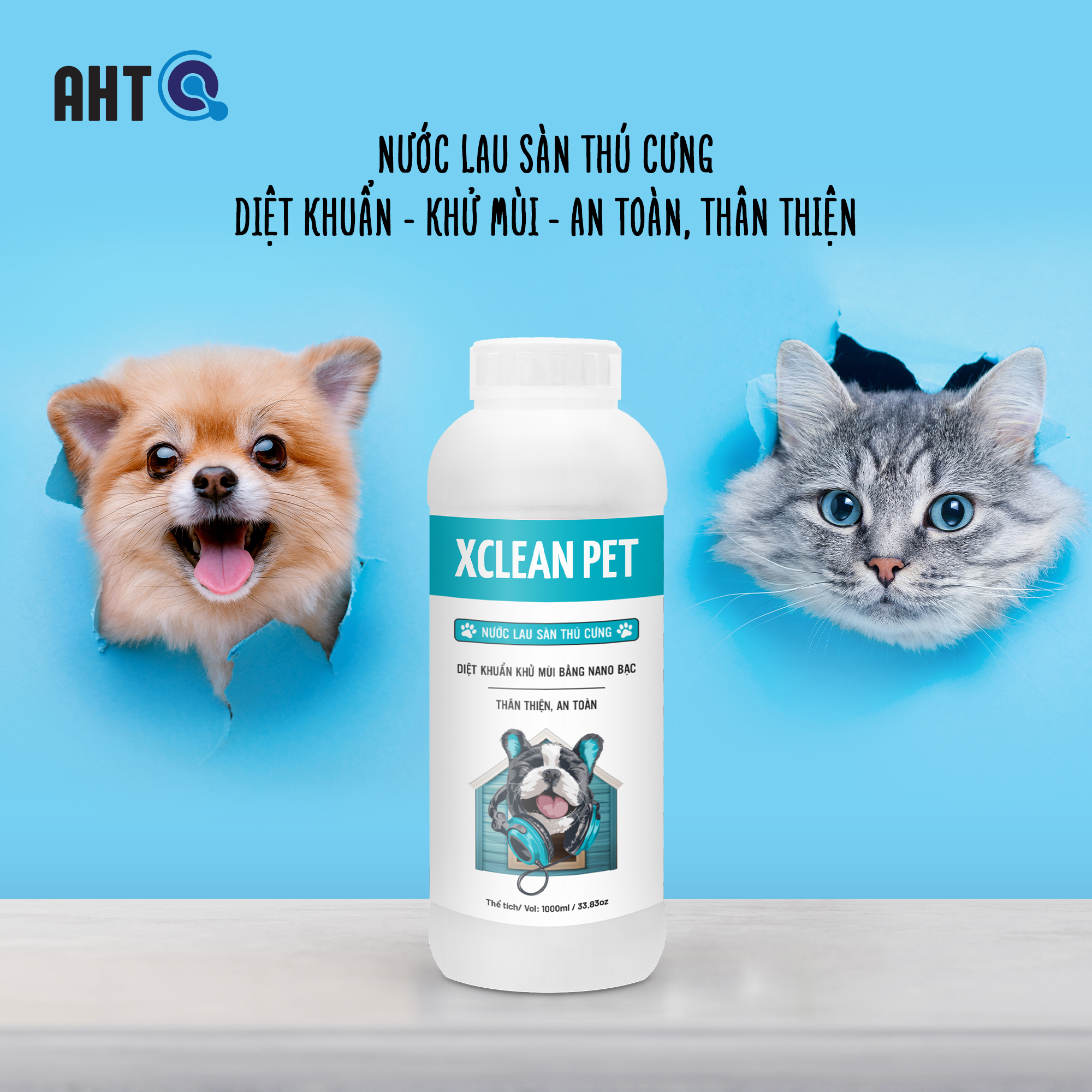 NƯỚC LAU SÀN KHỬ MÙI THÚ CƯNG, KHỬ MÙI NƯỚC TIỂU CHÓ MÈO NANO XLEAN FOR PET KHỬ MÙI HÔI SÀN NHÀ, LỒNG CHUỒNG THÚ CƯNG, CHÓ MÈO-NANO BẠC AHT CORP 1L