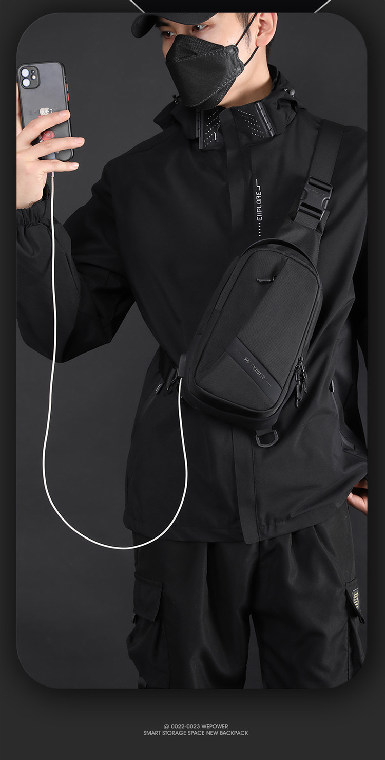 Hình ảnh Túi đeo chéo ngực nam tích hợp cổng sạc USB đa năng nhiều ngăn đựng vải cao cấp chống nước chống trộm thời trang 2113