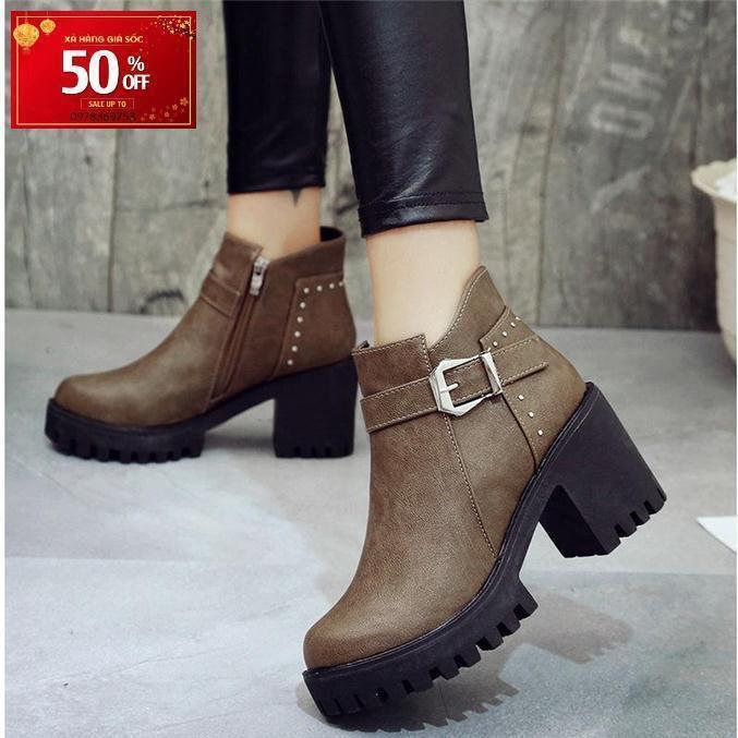 Giày boot nữ cổ thấp đế vuông S102