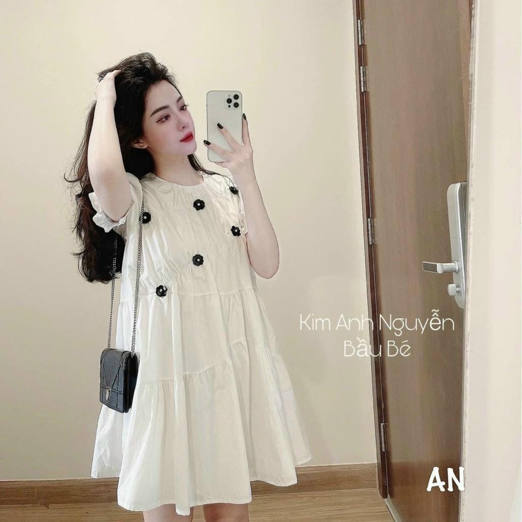 Váy bầu,Đầm bầu công sở dáng suông thời trang màu trắng sau sinh(45-65kg)