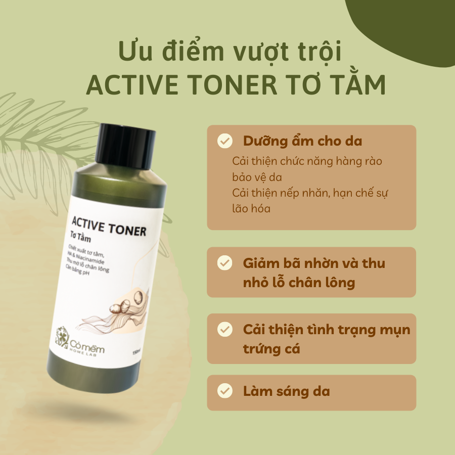 Active Toner Tơ Tằm Thu Mờ Lỗ Chân Lông Cỏ Mềm 150ml