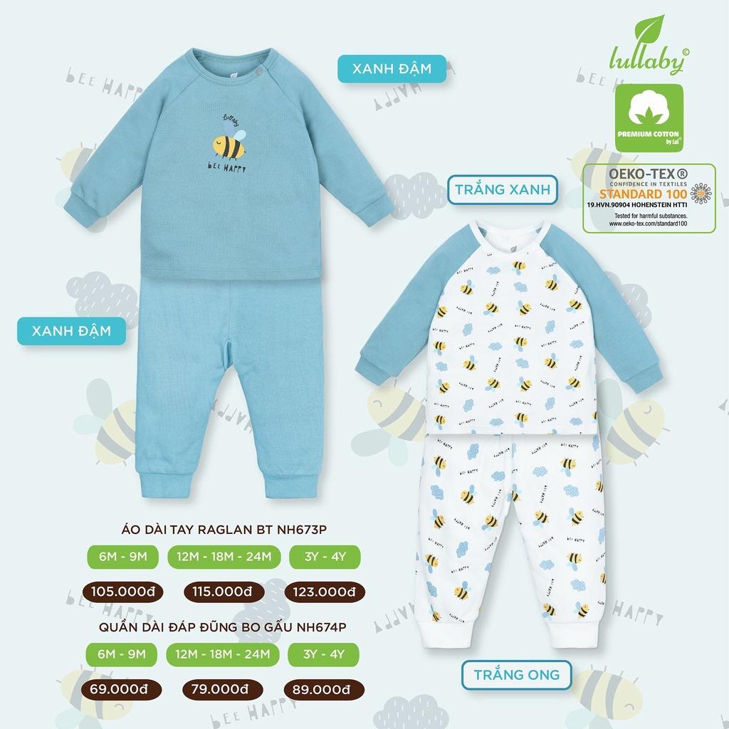 Bộ quần áo dài tay cotton dày bé trai Lullaby NH673P, bộ thu đông cao cấp chính hãng