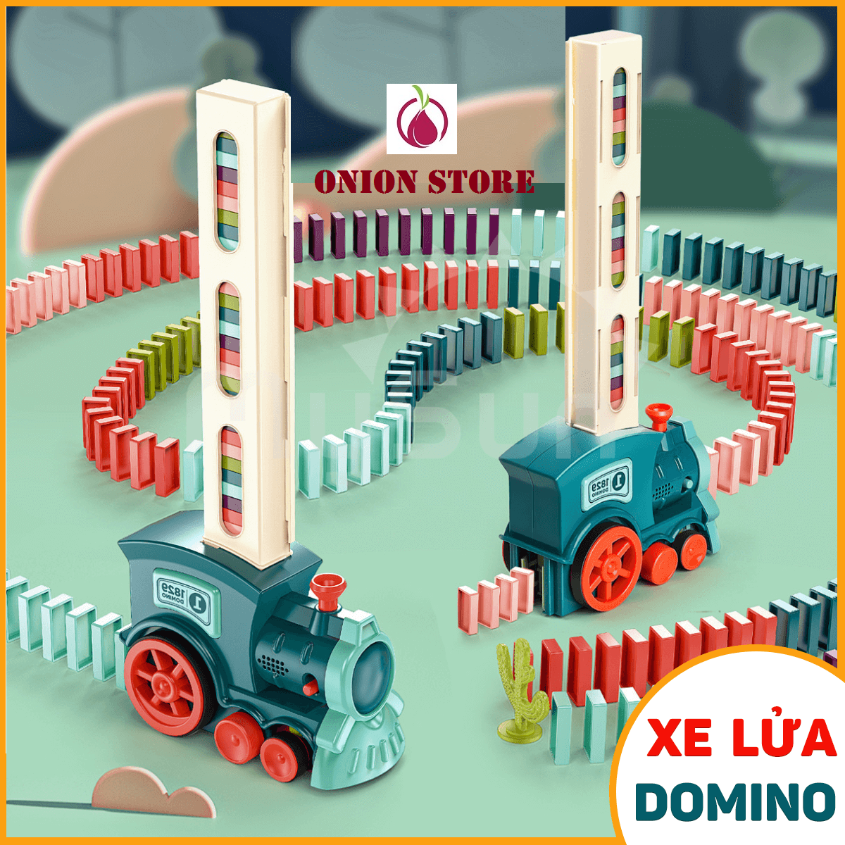 Đồ chơi lắp ráp, sáng tạo - Bộ Tàu Xe lửa Domino_Train, Tào hỏa thả domino có nhạc, trò chơi xếp hình cho bé Hàng chính hãng