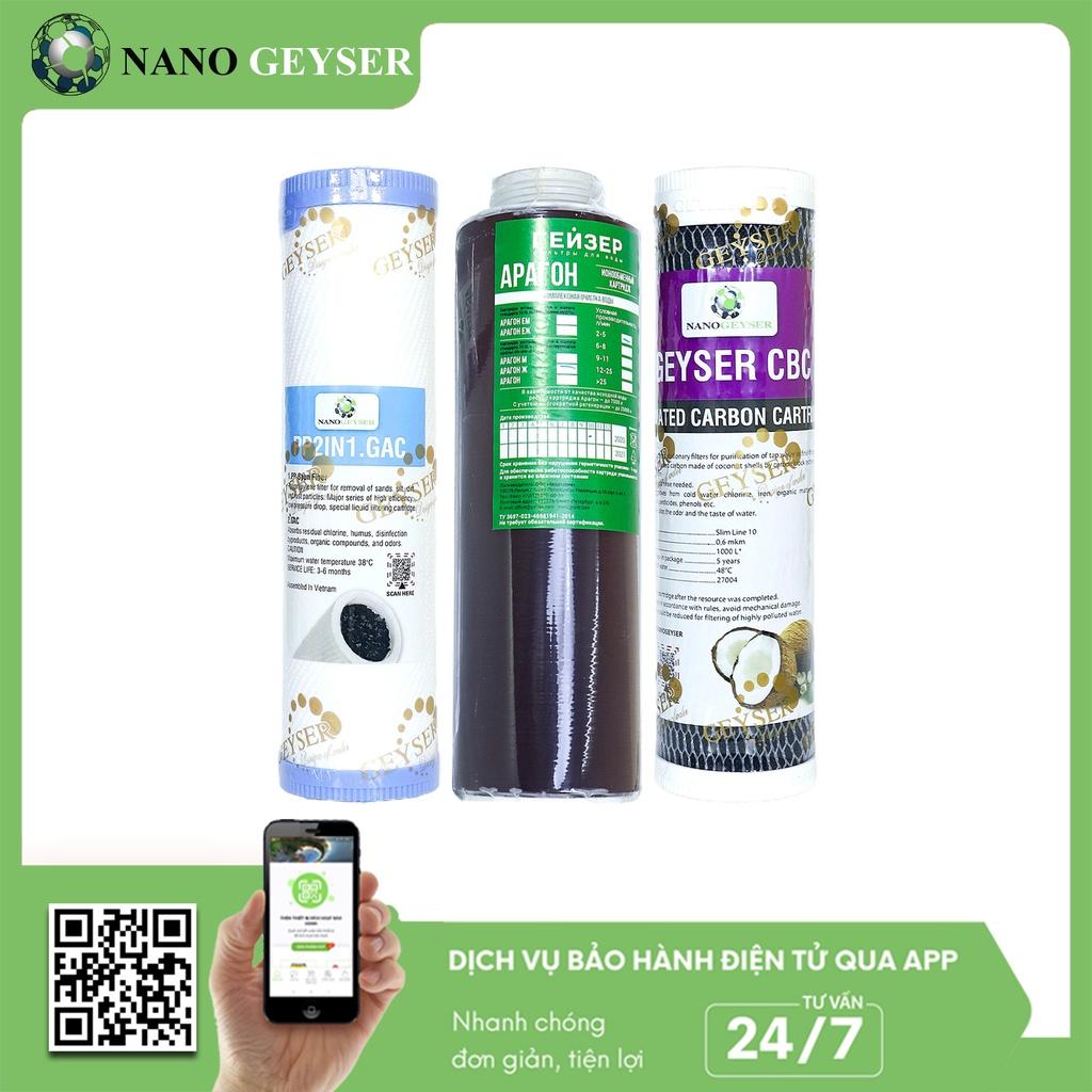 Bộ 3 lõi lọc nước 123 dùng cho máy Geyser Ecotar 2, Lõi PP.2IN1.GAC, Aragon, CBC - Hàng Chính Hãng