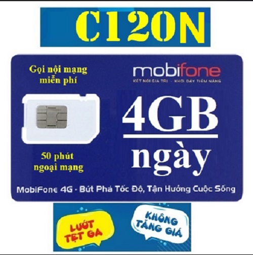 Sim 4G Mobifone C120N 120GB (4GB/ngày) gọi nội mạng không giới hạn - 120k/ tháng - Hàng chính hãng