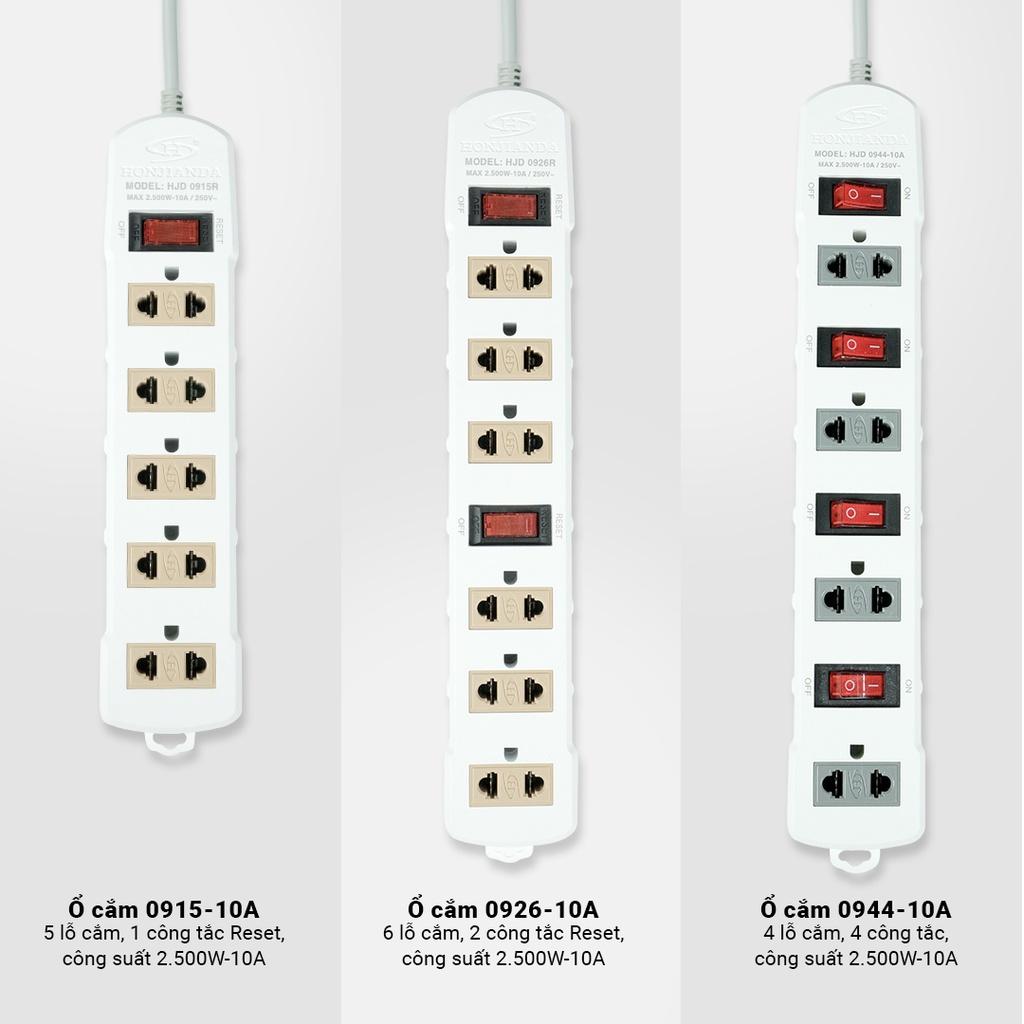 Ổ cắm điện HJD 0944-10A Dây 5 mét - an toàn chống quá tải