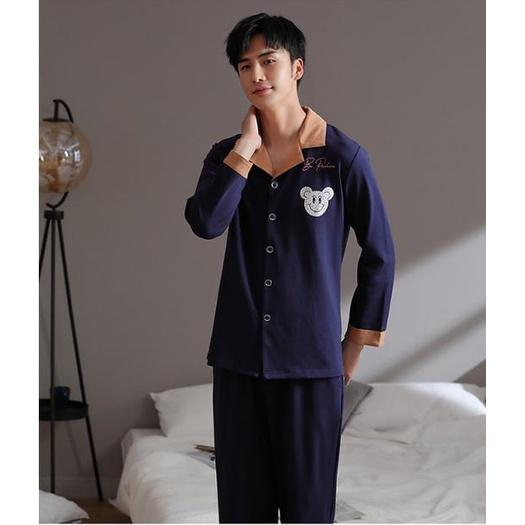 Bộ Pijama nam dài tay tông xanh nam tính, phối họa tiết gấu Panda rất cute đáng yêu, size L-3XL