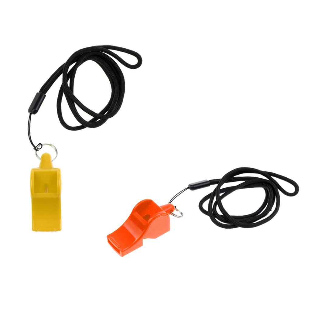 2 Pieces/ Set Durable Plastic Emergency Survival Whistle with Neck Strap for Marine Boat Kayaking Safety Outdoor Sports Camping Hiking